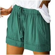 Savings Clearance Plus Size Shorts for Women, Women Comfy Drawstring Casual Elastic Waist Shorts Summer Beach Lightweight Short Pants Cotton Shorts with Pockets 2025 Mint Green XXL Todays Deals